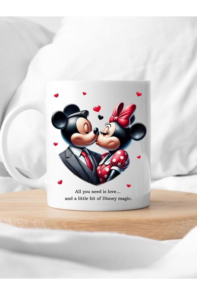 kuphane MİCKEY VE MİNNİE MOUSE BASKILI SEVGİLİYE HEDİYE MUG KUPA BARDAK