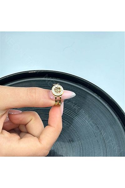Neon Takı by Atalay Sensitivity Sticker and Xxx Tree of Life, Zikon Stone, Stainless Steel Ring 34 Gold Color Adjustable