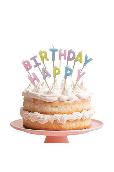 CUGY PASTA MUMU MAKARON RENKLİ HAPPY BİRTHDAY HARF MUM SETİ