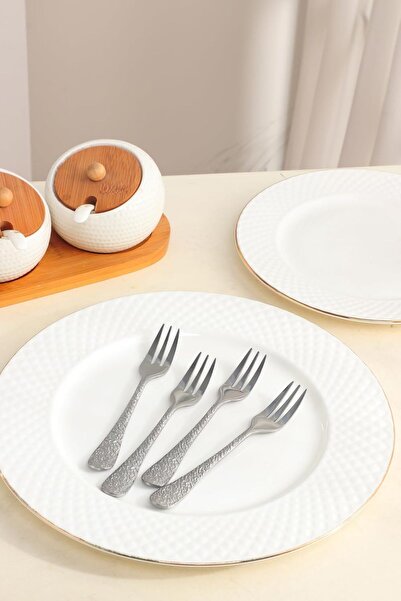 ORCHID مجموعة فنية من 4 شوك كيك من الفولاذ المقاوم للصدأ