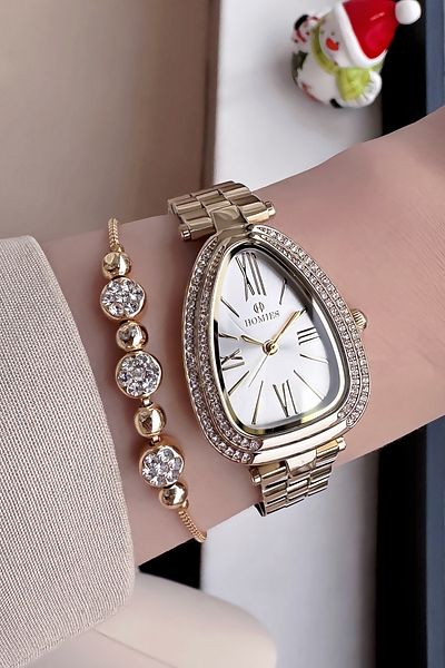 Homies Special Boxed Original Women's Wristwatch Waterproof Gold Color Steel Band +Bracelet Hmb3014C3