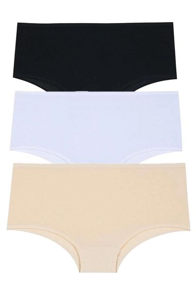 Gizli Butik Set de 3 chiloți de damă din bumbac lycra cu talie înaltă - piele alb-negru