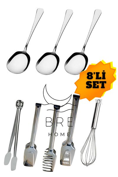 BRE HOME 8Pcs 3Pcs 21cm Serving Spoon 4Pcs Pastry Pasta Pastry Beater Tongs Set