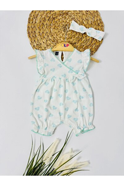 Alpbebe Mimik Kalpler Bandanalı 2li Tulum Set - Yeşil