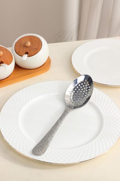 ORCHID ملعقة تقديم فنية مشقوقة من الفولاذ المقاوم للصدأ