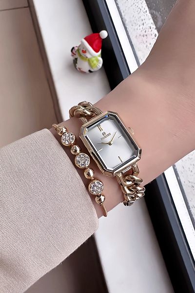 Homies Waterproof Gold Color Original Women's Wristwatch - Chain & Bracelet Hmb3016C1
