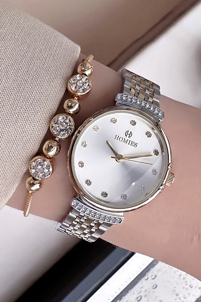 Homies Waterproof Gold Silver Color Original Women's Wristwatch - Steel Band & Bracelet Hmb3015C3