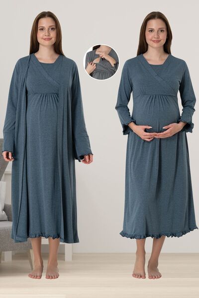 ByLohusa Set cămașă de noapte de maternitate Effortt Antracit cu halat