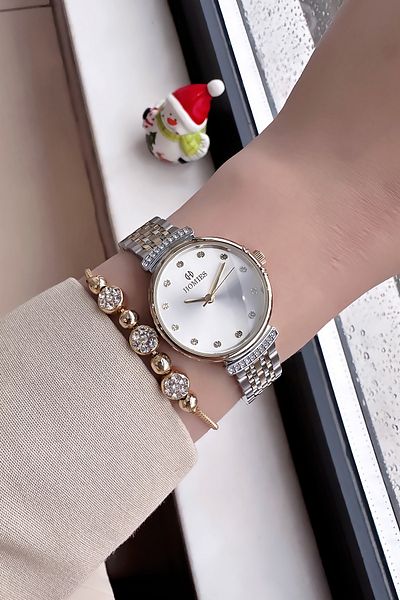 Homies Waterproof Gold Silver Color Original Women's Wristwatch - Steel Band & Bracelet Hmb3015C3