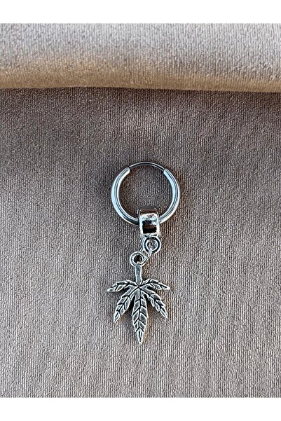 Piercing Market Steel & Silver Erkek Çelik Halka Sallantılı Yaprak Figürlü Küpe Paslanma Kararma Yapmaz