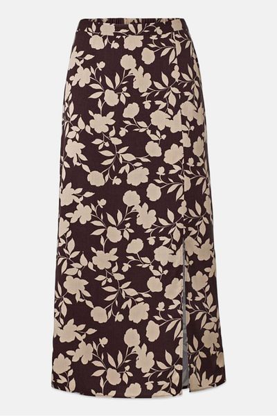 Tchibo Women Allover Printed Midi Skirt, Brown Combo