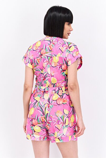 Scotch & Soda Women Floral Print Short Sleeve Jumpsuit, Pink Combo