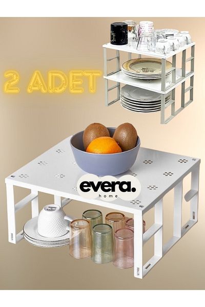Evera Home 2Pcs Metal Shelves, Large Overlapping Metal Cabinet Organize Shelf, Org-01