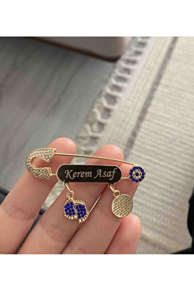 Serap Yılmaz Sahi Kaplama Isimli Saks Mavi Taşlı Bebek Yaka Iğnesi 5 Cm - 0494