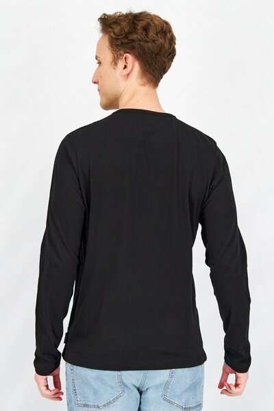 French Connection Men Crew Neck Long Sleeves Embroidered T-Shirt, Black