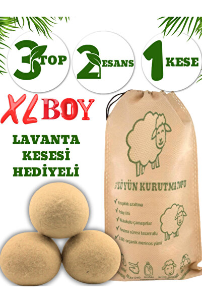 Biz Class 3 Top 2 Adet Esans 1 Kese Çamaşır Yün Keçe Kurutma Topu Keçe Kurutm...