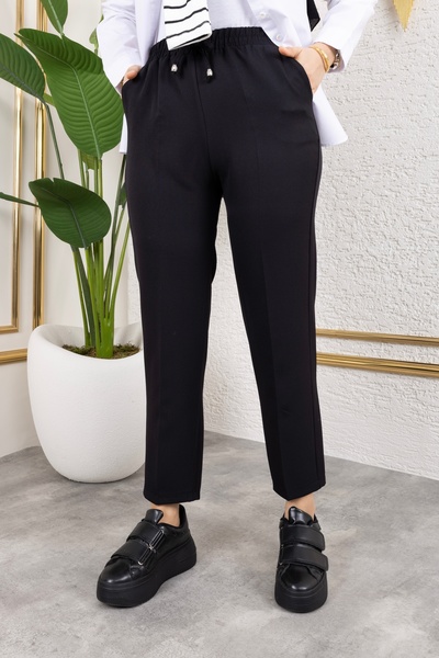 Genel Markalar Kadın Beli Lastikli Havuç Kesim Rahat Esnek Dabıl Pantolon