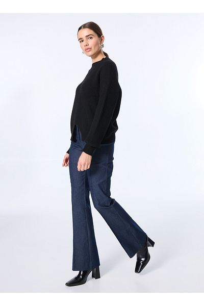 Sisley Pulover negru obișnuit cu gât crew pentru femei 136WM105B