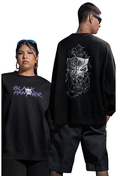 Fuddy Moda Unisex Oversize Black Panther Back Printed Hoodless Sweatshirt