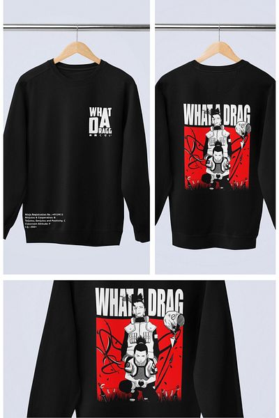 Fuddy Moda Unisex Shikamaru Nara Back Printed Hoodless Sweatshirt, Oversize Anime Themed Naruto Sweatshirt