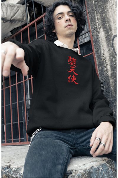 Fuddy Moda Unisex Sukuna Red Back Printed Hoodless Sweatshirt, Oversize Anime Jujutsu Kaisen Sweatshirt