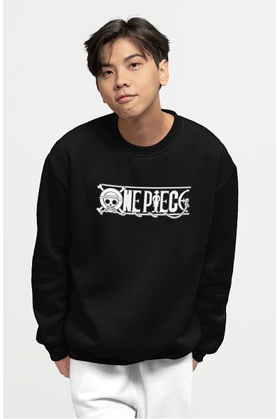 Fuddy Moda Unisex Oversize One Piece Luffy Back Printed Crew Neck Hoodless Anime Sweatshirt