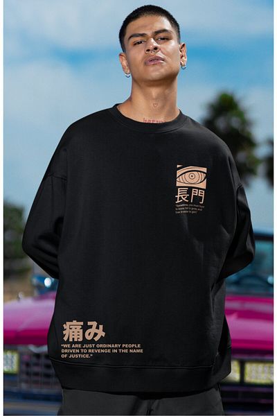 Fuddy Moda Унисекс суитшърт Nagato Pain Oversize с щампа на гърба - Аниме тематика, без качулка, дизайн на Naruto