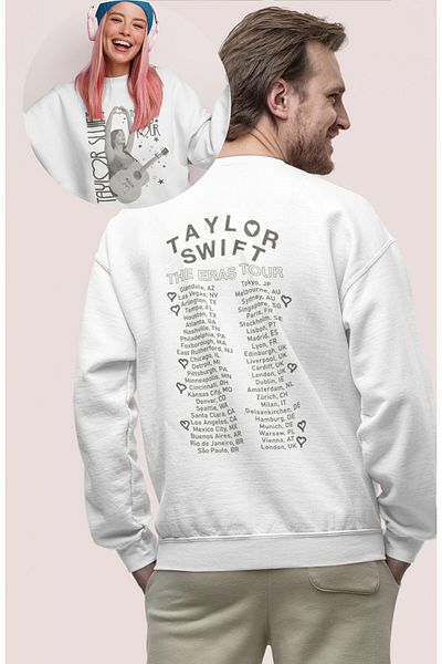 Fuddy Moda Unisex Taylor Swift Eras Heart Back Φούτερ χωρίς κουκούλα, Oversize Taylor Swift Printed Swe