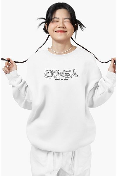 Fuddy Moda Unisex Oversize Aot Characters Back Printed Crew Neck Hoodless Anime Sweatshirt