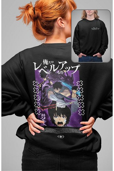 Fuddy Moda Sung Jin-Woo Unisex Oversize Hoodless Sweatshirt - Back Printed, Solo Leveling Anime Design