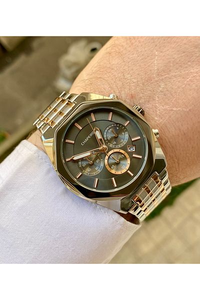 Reward Chaperone Brand Steel Waterproof Men's Wrist Watch with Calendar
