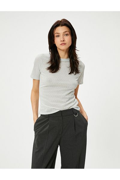Koton Prolamované tričko s krátkým rukávem a výstřihem Slim Fit