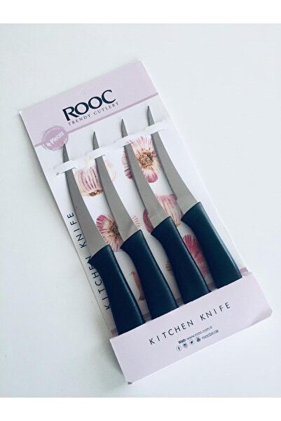 Rooc 4'lü Lazer Kesim Tırtıklı Meyve Sebze Bıçak Seti & Siyah
