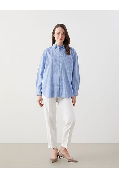 LC Waikiki Cămașă de damă din poplin oversize cu dungi de sezon nou - S5L426Z8