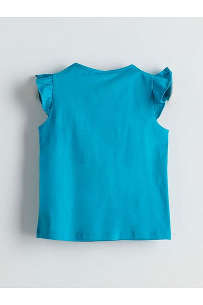LC Waikiki Κοριτσίστικο μπλουζάκι LCW ECO Turquoise Crew Neck με λεπτομέρεια κορδέλας