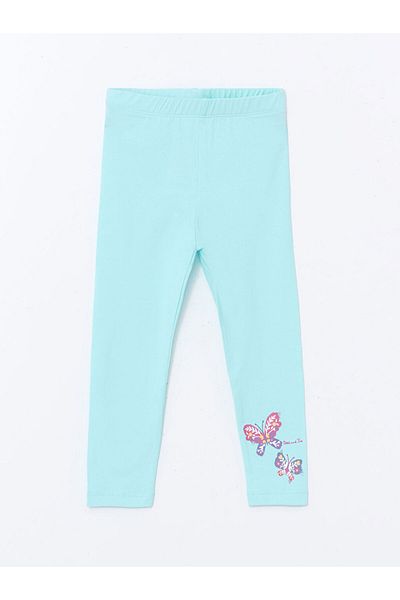 LC Waikiki LCW ECO Türkisfarbene bedruckte Mädchen-Leggings mit elastischem Bund