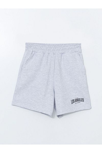 LC Waikiki Xside Gray Elastic Waist Los Angeles Printed Women's Shorts