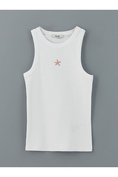 LC Waikiki Xside White Crew Neck Embroidered Women's Tank Top