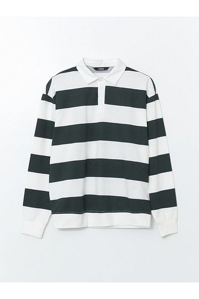 LC Waikiki Langärmliges, gestreiftes Herren-Sweatshirt mit Polokragen