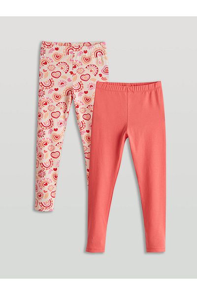 LC Waikiki Printed Girls' Leggings with Elastic Waist, 2-Piece