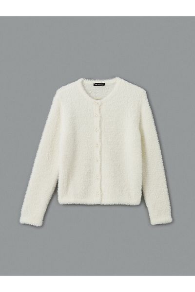 LC Waikiki Lcw Modest Ecru Crew Neck Women's Knitwear Cardigan