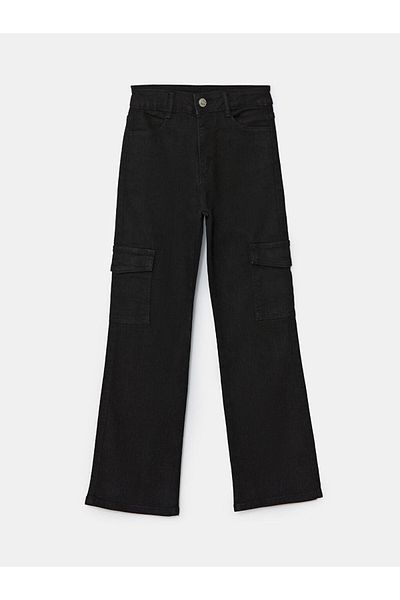 LC Waikiki Girl's Cargo Jean Trousers with Adjustable Elastic Waist