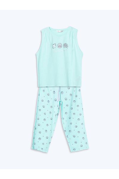 LC Waikiki Set pijama capri pentru femei LCW DREAM cu decolteu rotund