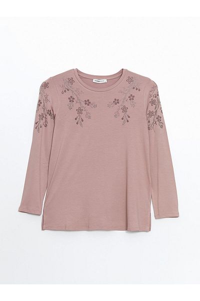 LC Waikiki Γυναικείο μπλουζάκι LCW Grace Pink Crew Neck Floral