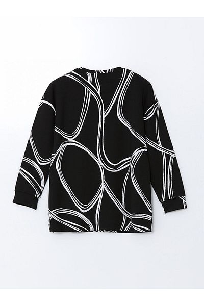 LC Waikiki Lcwaikiki Basic Black Crew Neck Print Oversize Women's Sweatshirt