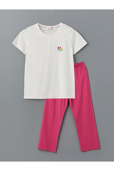 LC Waikiki Lcw Dream Pink Crew Neck Floral Women's Pajamas Set