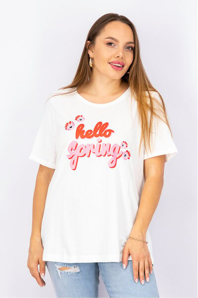 Tchibo Women Crew Neck Short Sleeve Printed T-shirt, White