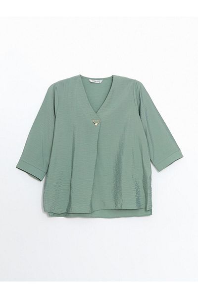 LC Waikiki Γυναικεία μπλούζα LCW Grace Green με V λαιμόκοψη
