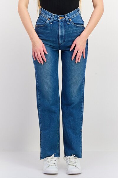 WRANGLER Women Regular Fit Mid Rise Straight Leg No Stretch Jeans, Mid Blue