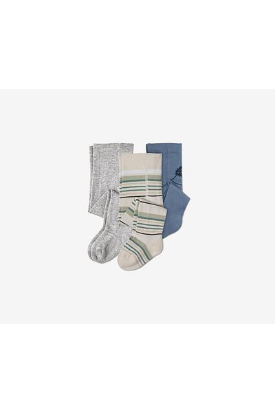 Tchibo Baby Boys Set Of 3 Tights, Grey And Blue